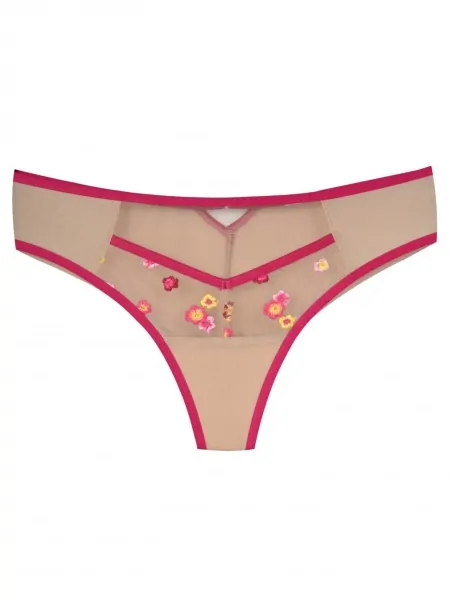 Brazilian Briefs Mediolano 19247 Flora – Nude with Amaranth Trim and Floral Embroidery
