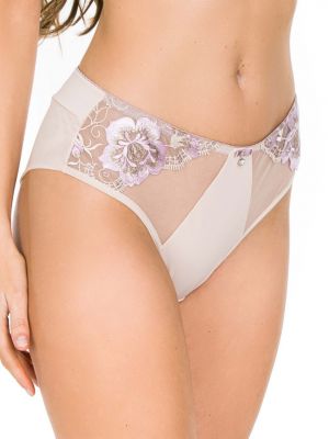 Women's beige slip panties with shiny floral embroidery Mediolano Camelia 19153