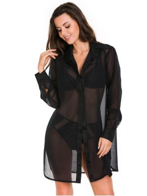 Жіноча стильна чуттєва напівпрозора чорна сорочка на гудзиках Mediolano Naked