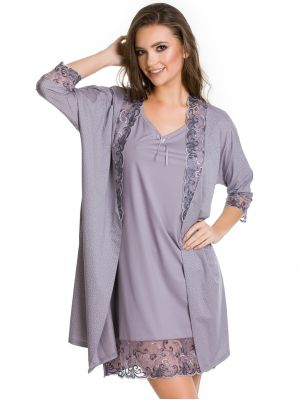 Women's short dressing gown in soft viscose with lace decoration Mediolano Stella 05090