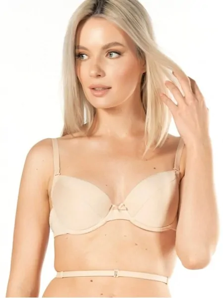 Beige smooth push-up bra with straps lowering the clasp Nipplex Lena 02