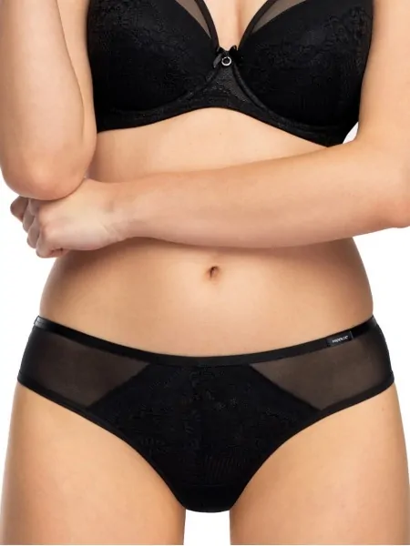 Women's brazilian panties with lace decor Nipplex Casilda Black