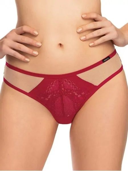 Women's red brazilian panties with lace decor Nipplex Casilda