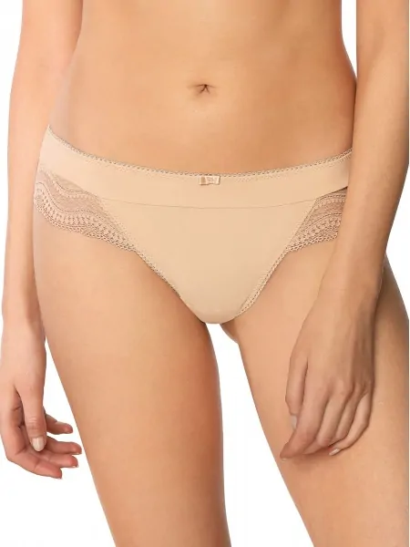 Women's Beige Lace Trim Low Waist Brazilian Briefs Mefemi Pepite