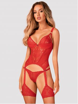 Women's sexy red lace garter bodysuit plus tong Obsessive Belovya