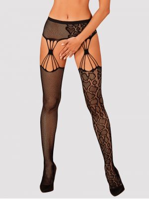 Women's erotic stockings with a belt made of soft elastic mesh Obsessive S821