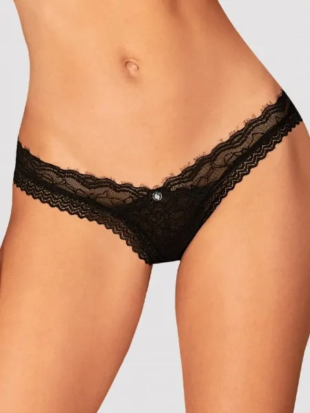 На картинці зображено - Obsessive Medilla Thong: чорні прозорі сітчасті трусики з мереживом з віями | фото 1