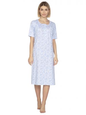 Women's Long Cotton Nightshirt / House Dress with Delicate Print and Button Front Regina 010