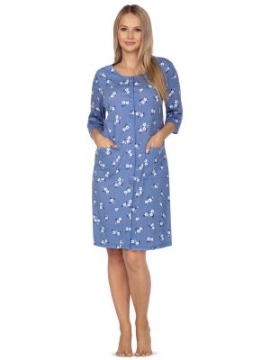 Женская короткая хлопковая ночная сорочка / домашнее платье с цветочным принтом, карманами и застёжкой на пуговицах Regina 115