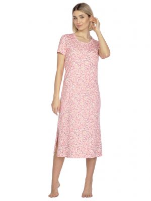 На картинке изображено - Женская удлинённая ночная сорочка / домашнее платье из мягкого хлопка с цветочным принтом и разрезами Regina 123 | фото 1