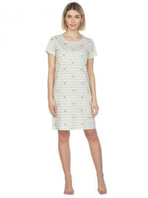 Short Star Print Striped Cotton Nightshirt / Slip Dress - Regina 130