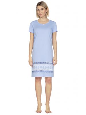 Ночная рубашка женская / комфортное домашнее платье из качественного хлопка длиной до колена с нежным узором на подоле Regina 133