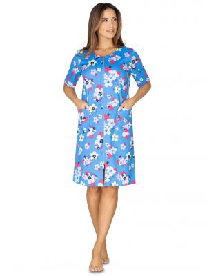 Женская короткая хлопковая ночная сорочка / домашнее платье на молнии Regina 422