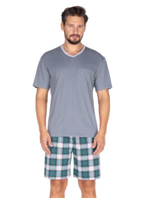 Мужская летняя хлопковая пижама / домашний комплект с шортами в клетку Regina 437