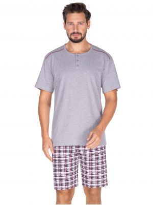 Мужская хлопковая пижама / домашний комплект с шортами в клетку Regina 440