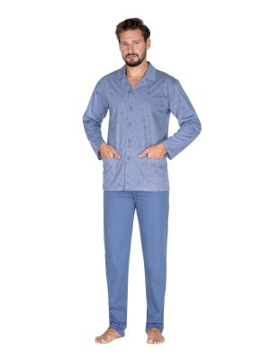 Мужская хлопковая пижама / домашний комплект больших размров: кофта с карманами и длинные штаны Regina 444 Big