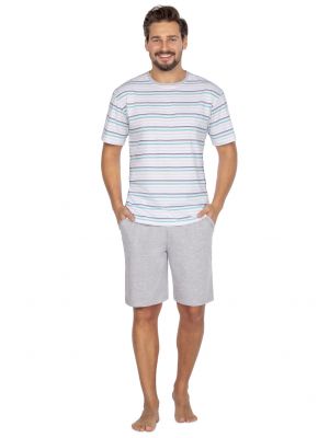 Мужская пижама / домашний комплект из качественного хлопка: полосатая футболка и однотонные шорты с карманами Regina 458
