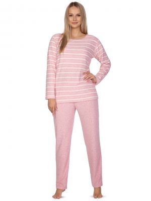 Женская махровая пижама / домашний комплект из хлопка больших размеров: полосатая кофта и меланжевые штаны Regina 648 Big