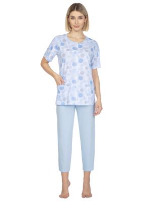 text_img_altWomen's Classic Quality Cotton Patterned Pocket Button-Up Top and Solid Pants Pajama Set Regina 657text_img_after1