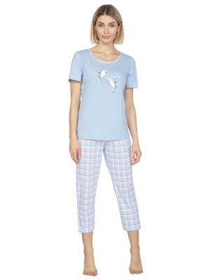Жіноча піжама / домашній комплект з бавовни: однотонна футболка та штани в клітку Regina 659 Big