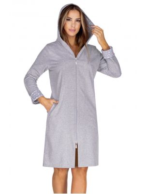 Women's elongated cotton bathrobe with a zipper and a hood Regina 997