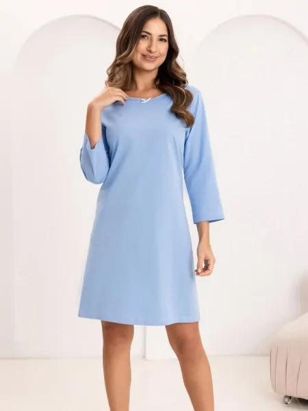 Plus Size Women's Solid Cotton Nightgown with 3/4 Sleeves Regina 179