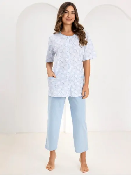 Women's Button-Up Cotton Pyjama Set with 7/8 Trousers Regina 738