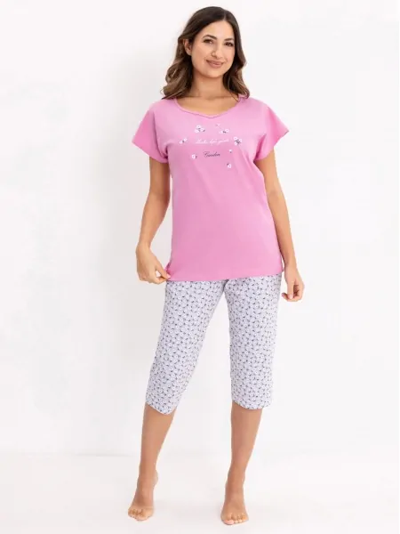 Women's Pastel Cotton Pyjama Set with Capri Trousers Regina 735