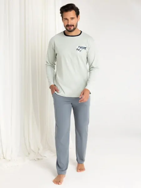 text_img_altMen's Cotton Two-tone Long Sleeve Long Pants Pajamas Set Regina 484 Big J/25 Size 2XL-3XLtext_img_after1