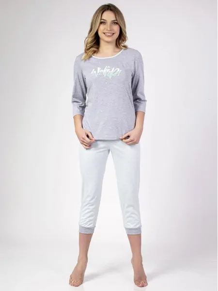 Women's Cotton Pajama Set with Striped Cuffed Capris Regina 681 Big