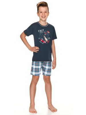 На картинке изображено - Детская хлопковая пижама / домашний комплект с шортами в клетку для мальчика Taro 2746 KR Ivan 86-116 | фото 1
