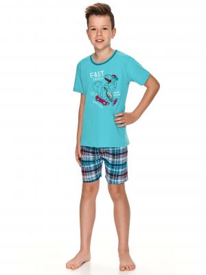 Детская хлопковая пижама / домашний комплект для мальчика с шортами в клетку Taro 2747 KR Ivan 122-140