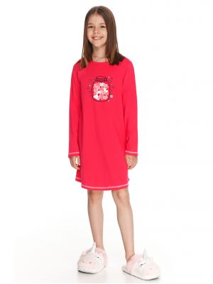 Детская короткая хлопковая ночная сорочка / домашнее платье с длинным рукавом и забавным принтом на груди Taro 2794 Livia 104-140
