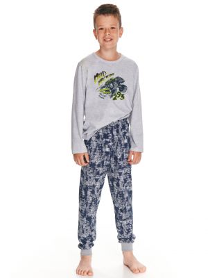 На картинке изображено - Детская хлопковая пижама / домашний комплект для мальчика-подростка с длинным рукавом и принтом на груди Taro 2824 Massimo 122 - 140 | фото 1