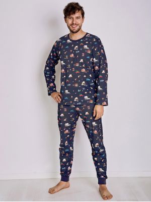 Youth cotton pajamas with a Christmas print for a teenage boy Taro 2839 Mikolaj 146-158