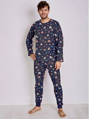 Men's cotton denim pajamas with Christmas print Taro 2840 Mikolaj