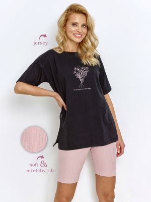 Women's cotton pajamas / home set with a delicate print on the T-shirt and short skinny shorts Taro 2874 June