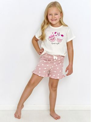 На картинці зображено - Дитяча бавовняна  піжама / домашній комплект з шортами в горошок для маленької дівчинки Taro 2905 Sky 92-116 | фото 1