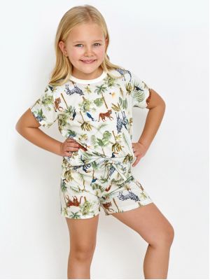 На картинке изображено - Детская хлопковая пижама / домашний комплект для маленькой девочки: футболка и короткие шорты с экзотическим узором Taro 2908 Daisy 92-116 | фото 1