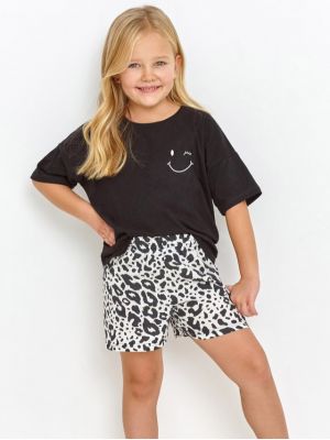 Детская хлопковая пижама / домашний комплект для девочки с принтом на футболке и узорчатыми шортами Taro 2911 Sophie 122-140