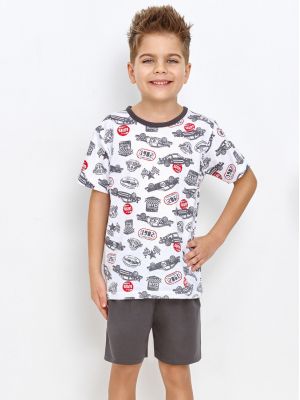 На картинке изображено - Детская хлопковая пижама / домашний комплект для мальчика: футболка с принтом и однотонные шорты Taro 2946 William 122-140 | фото 1