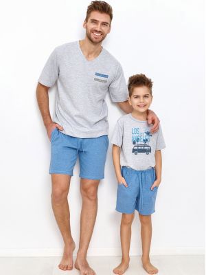 Детская хлопковая пижама / домашний комплект для мальчика: футболка с принтом и однотонные шорты с карманами Taro 2948 Zane 122-140