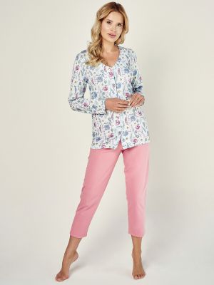 Женская пижама / домашний комплект из качественного хлопка: кофта с застёжкой на пуговицы и ярким цветочным узором и однотонные штаны Taro 2991 Valencia