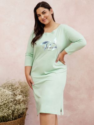 Women's long nightgown / home dress in soft cotton with a print on the chest and slits Taro 3019 Olympia 2XL-3XL