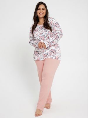 Женская пижама / домашний комплект из качественного хлопка: кофта с цветочным узором и однотонные штаны Taro 3021 Gardenia 2XL-3XL