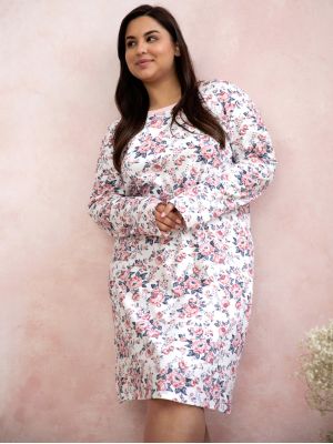 Женская короткая ночная сорочка / домашнее платье из качественного белого хлопка с начёсом и цветочным принтом Taro 3022 Gardenia 2XL-3XL