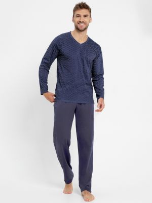 На картинке изображено - Мужская пижама / домашний комплект из хлопка: узорчатая кофта с длинными рукавами и однотонные брюки с карманами Taro 3069 Trevor М-2XL | фото 1