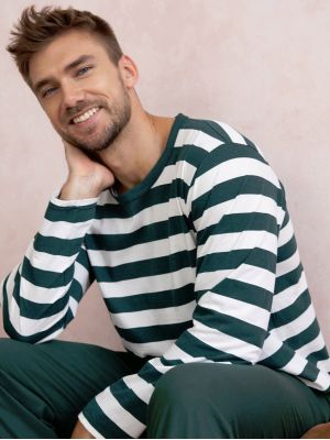 Men's cotton pajamas / plus size home set: striped sweater and solid color pants Taro 3081 Blake L-2XL
