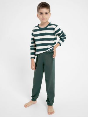 На картинці зображено - Дитяча бавовняна піжама / домашній комплект для маленького хлопчика: кофта в смужку та однотонні штани Taro 3082 Blake 92-116 | фото 1