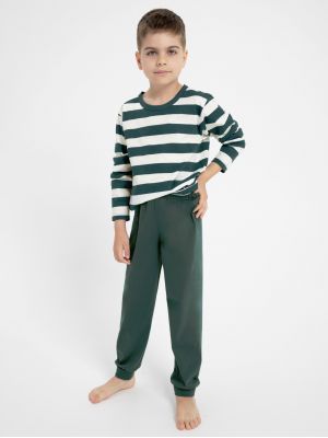На картинке изображено - Детская хлопковая пижама / домашний комплект для мальчика: полосатая кофта и однотонные штаны Taro 3083 Blake 122-140 | фото 1